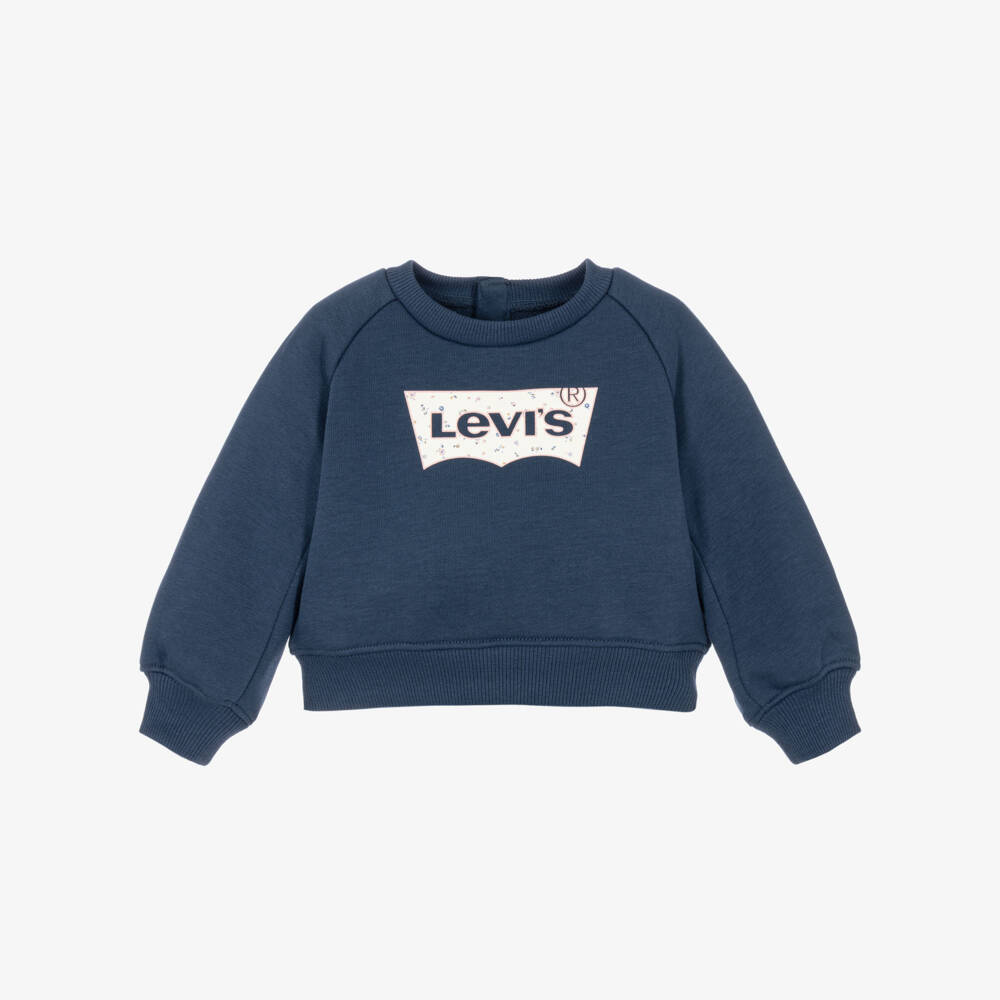 Levi's-Girls Blue Sweatshirt with Floral Batwing Logo | Childrensalon