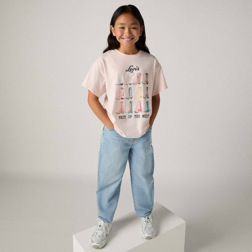 Levi's-Girls Blue Washed Denim Baggy Barrel Jeans | Childrensalon
