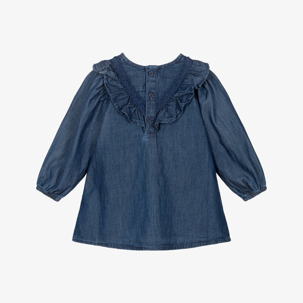 Levi's-Girls Dark Blue Chambray Dress with Ruffle Trim | Childrensalon