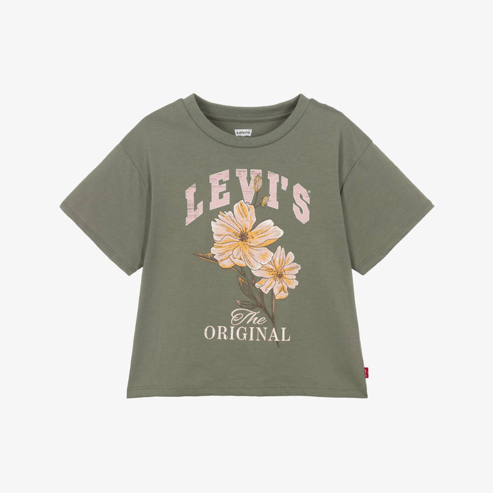 Levi's-Girls Green Flower & Logo Print T-Shirt | Childrensalon