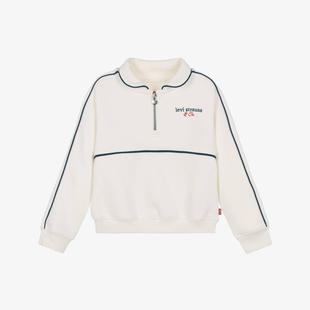 Levi's-Girls Ivory Jersey Quarter-Zip Sweatshirt | Childrensalon