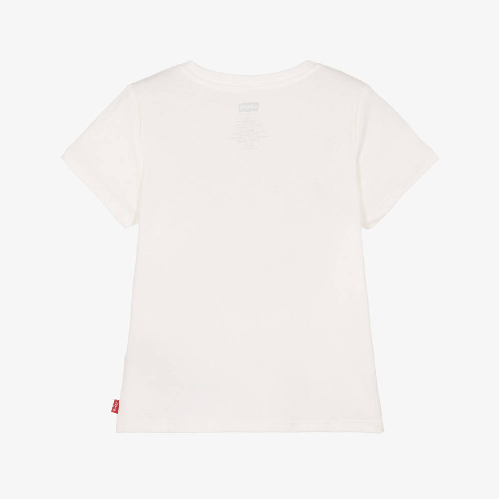 Levi's-Girls Ivory T-Shirt with Floral Batwing Logo | Childrensalon