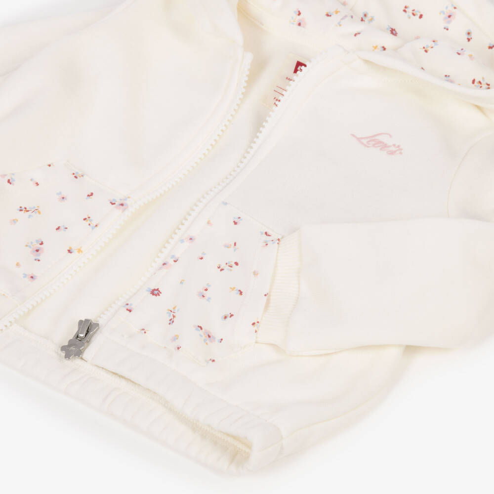 Levi's-Girls Ivory Zip-up Hoodie & Blue Jeans Set | Childrensalon