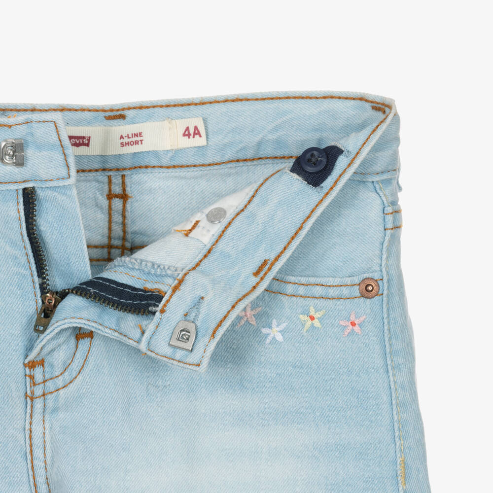 Levi's-شورت جينز لون أزرق فاتح للبنات | Childrensalon