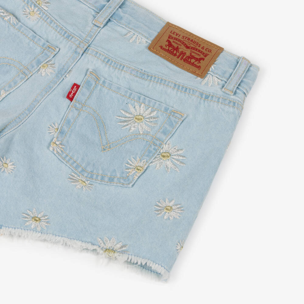 Levi's-Шорты голубые с вышивкой ромашек для девочек | Childrensalon