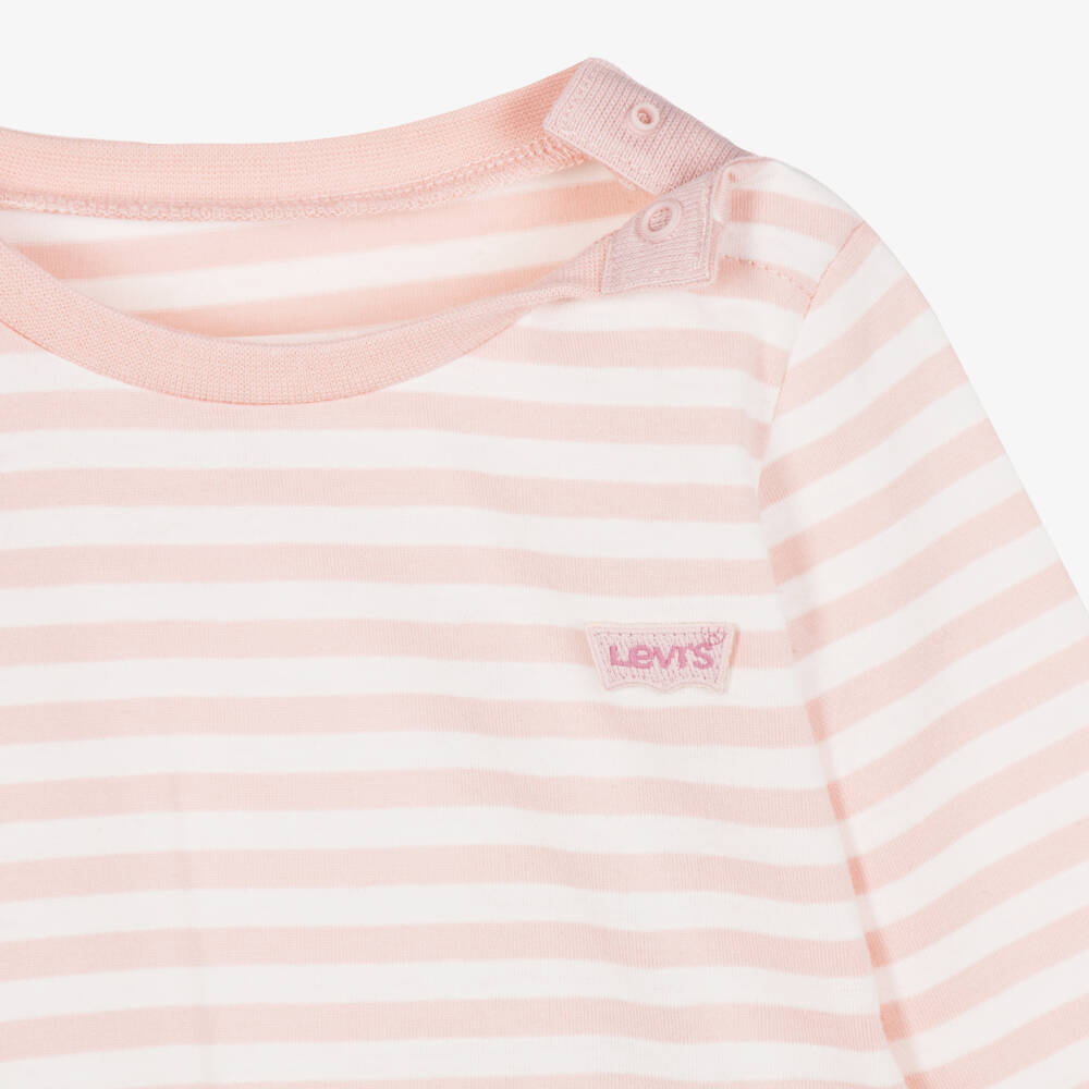 Levi's-Girls Long-Sleeved Top with Pink & White Stripes | Childrensalon