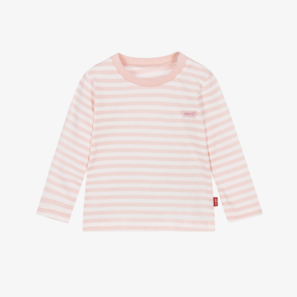 Levi's-Girls Long-Sleeved Top with Pink & White Stripes | Childrensalon