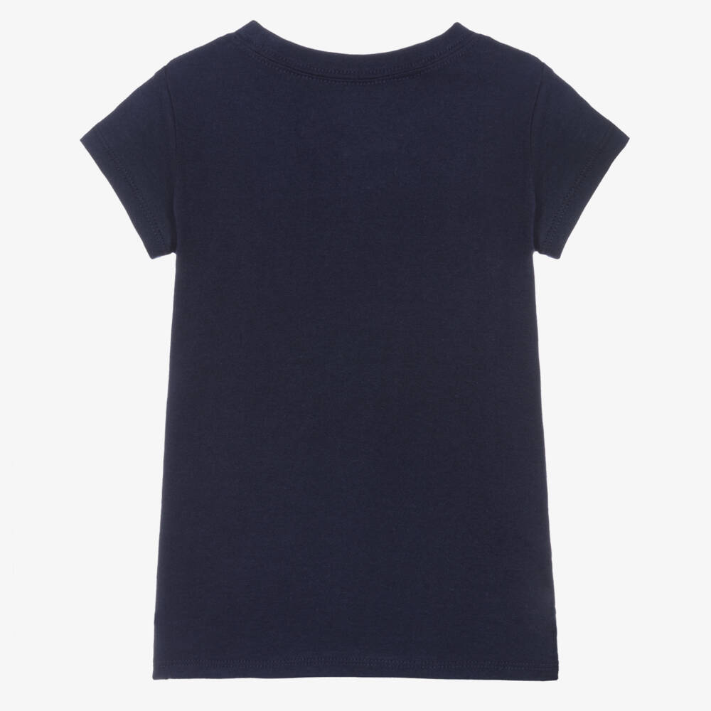 Levi's-Girls Navy Blue Cotton T-Shirt with Batwing Logo | Childrensalon