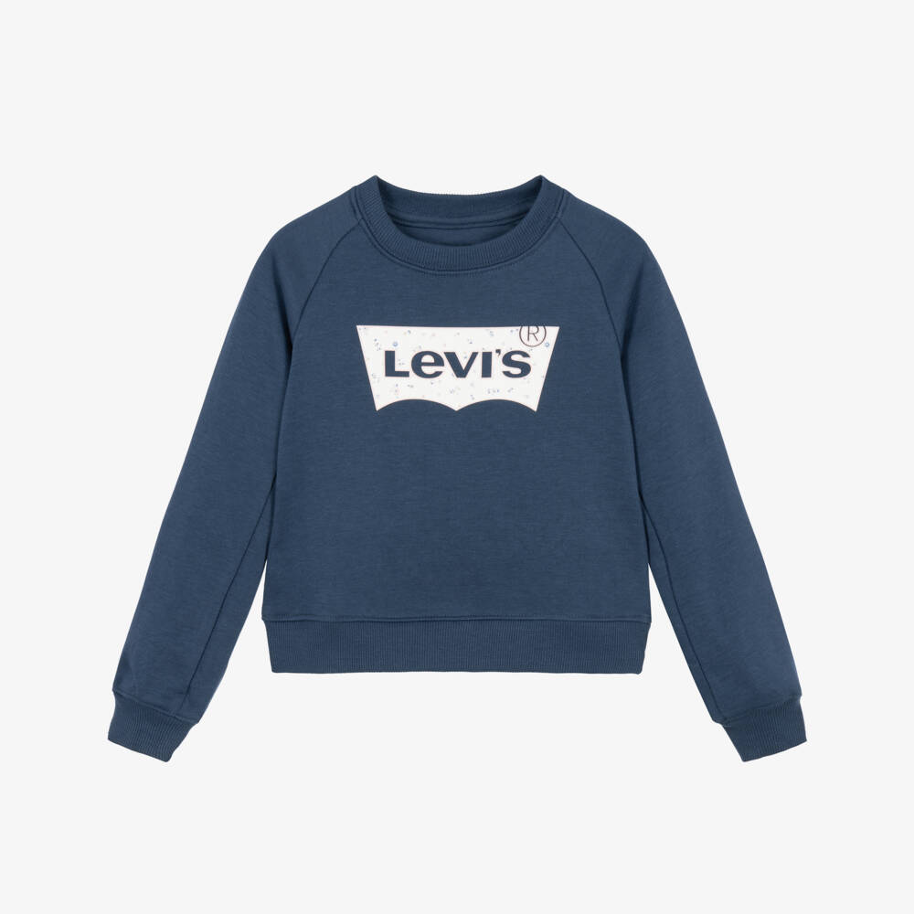 Levi's-Girls Navy Blue Jersey Sweatshirt with Floral Logo | Childrensalon