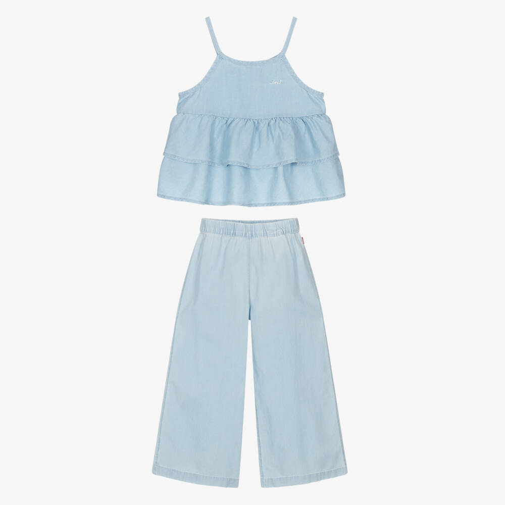 Levi's-طقم بنطلون وتوب شامبري لون أزرق فاتح للبنات | Childrensalon