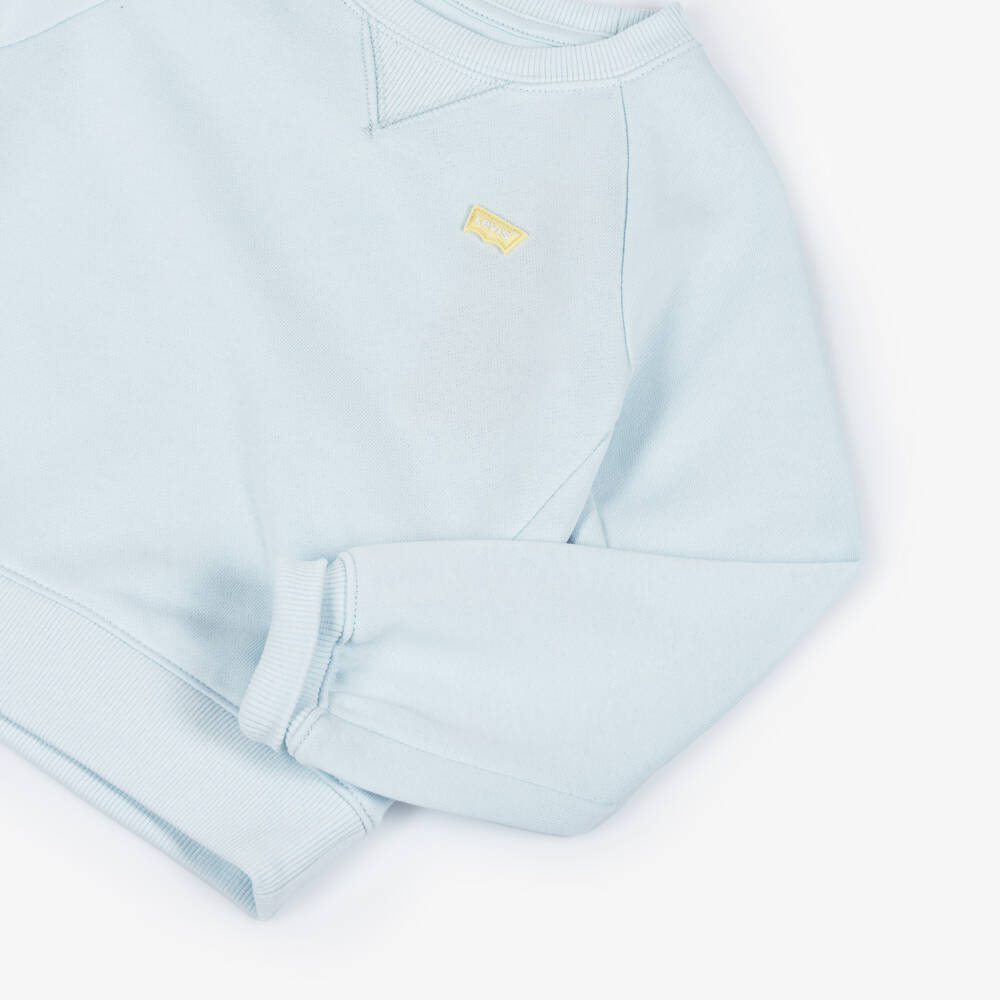 Levi's-Girls Pastel Blue Sweatshirt with Yellow Batwing Logo | Childrensalon