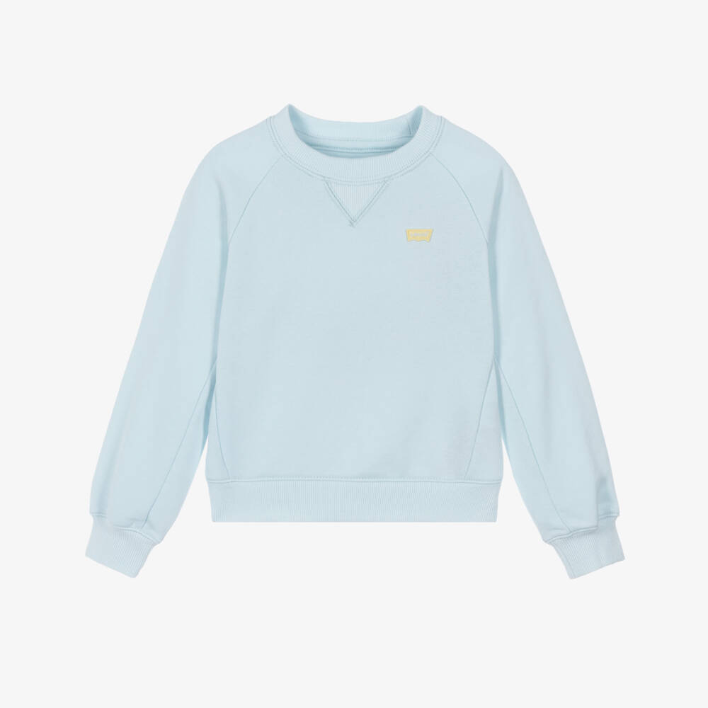 Levi's-Girls Pastel Blue Sweatshirt with Yellow Batwing Logo | Childrensalon