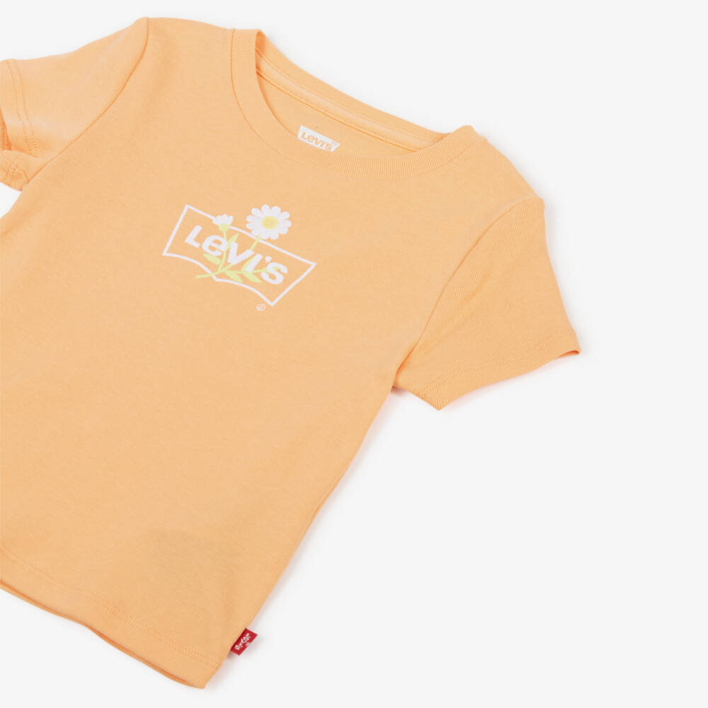 Levi's-Girls Pastel Orange Daisy Logo T-Shirt | Childrensalon
