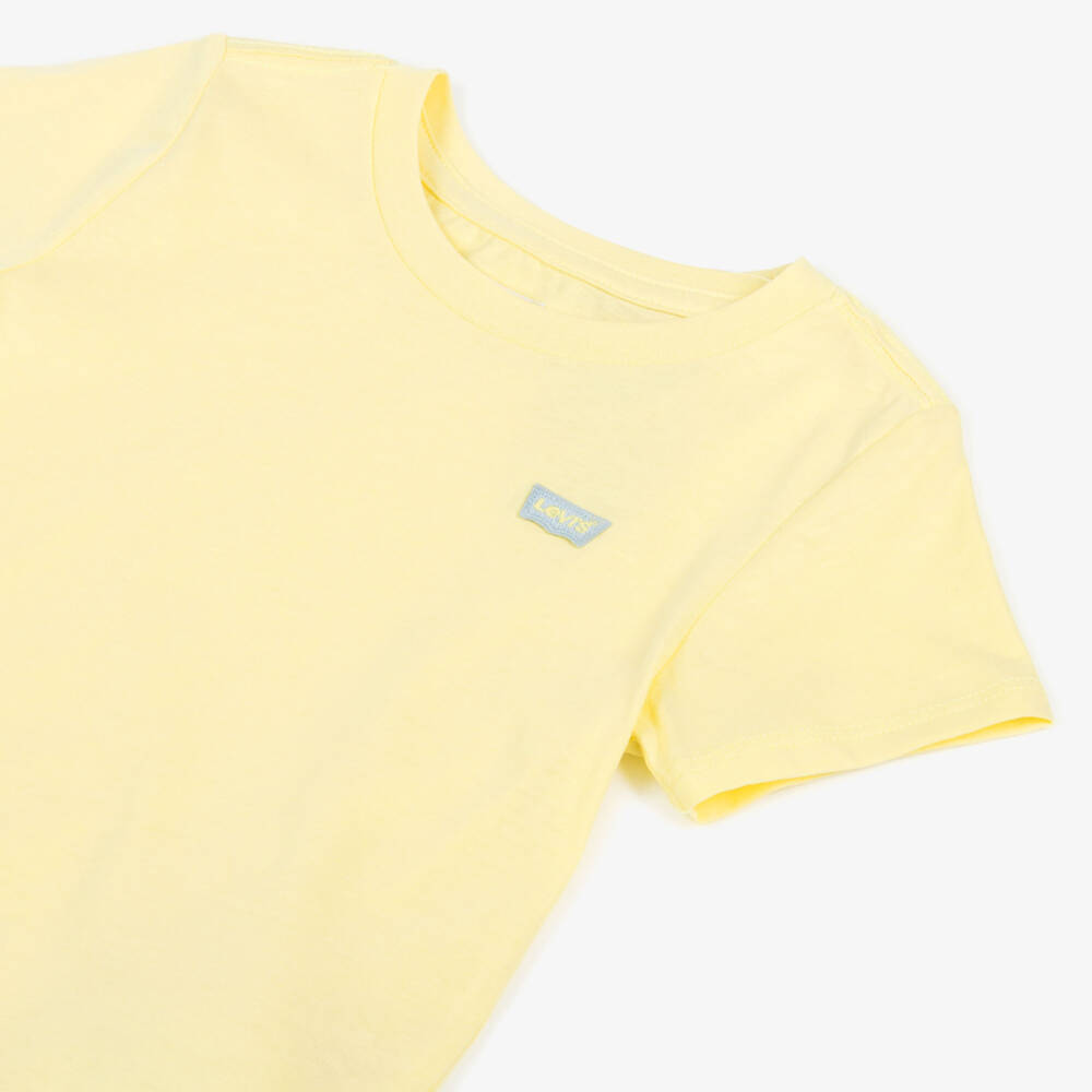 Levi's-Girls Pastel Yellow Batwing Logo Cotton T-Shirt | Childrensalon