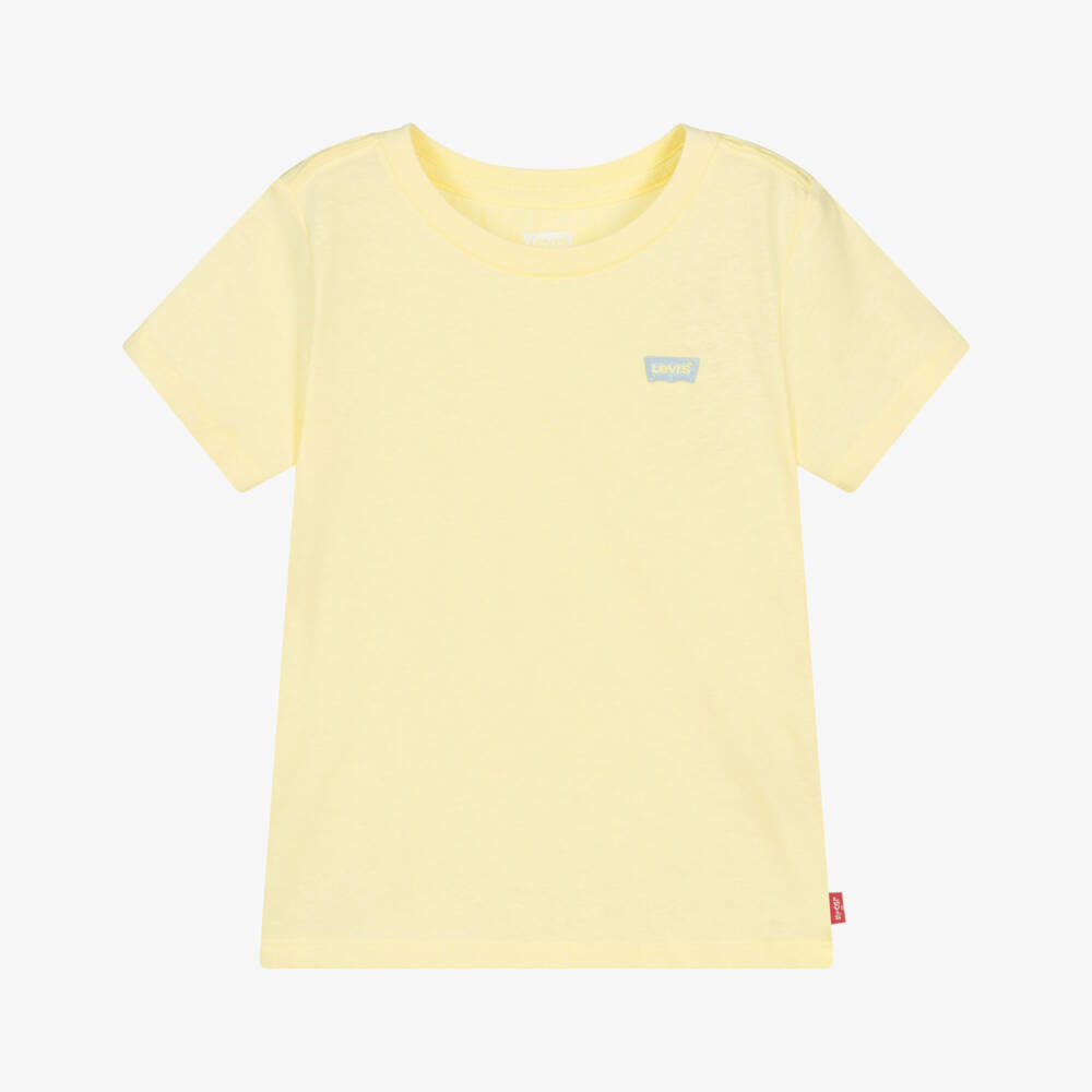 Levi's-Girls Pastel Yellow Batwing Logo Cotton T-Shirt | Childrensalon
