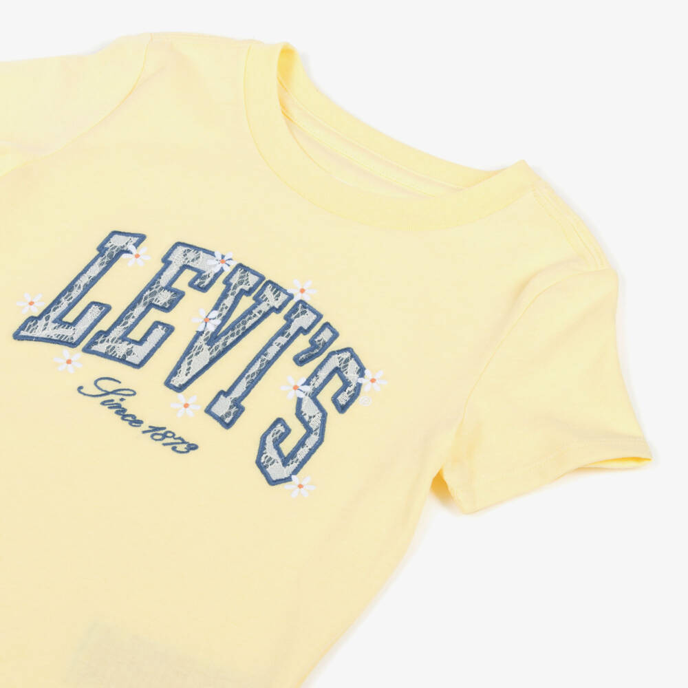 Levi's-Girls Pastel Yellow T-Shirt with Lace Logo | Childrensalon