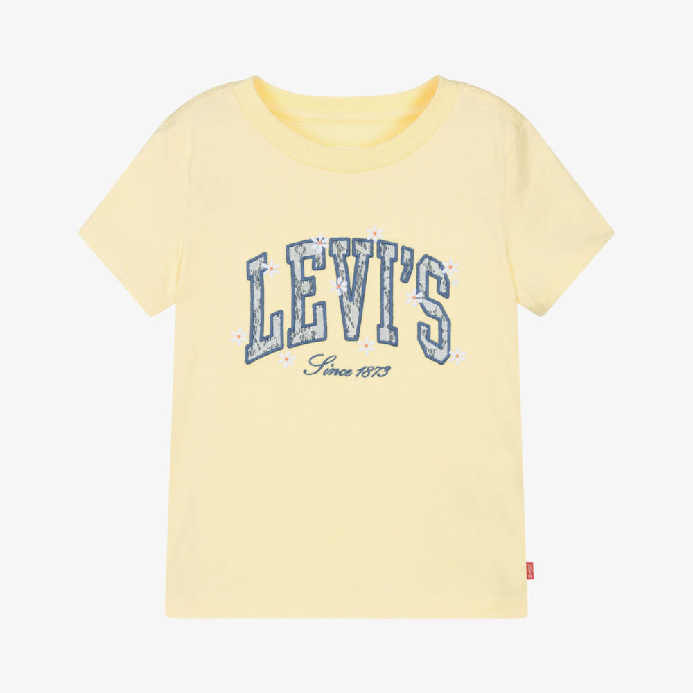 Levi's-Girls Pastel Yellow T-Shirt with Lace Logo | Childrensalon