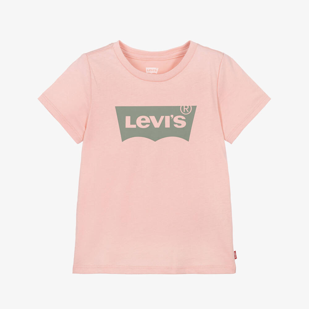 Levi's-Girls Pink Cotton Batwing Logo T-Shirt | Childrensalon
