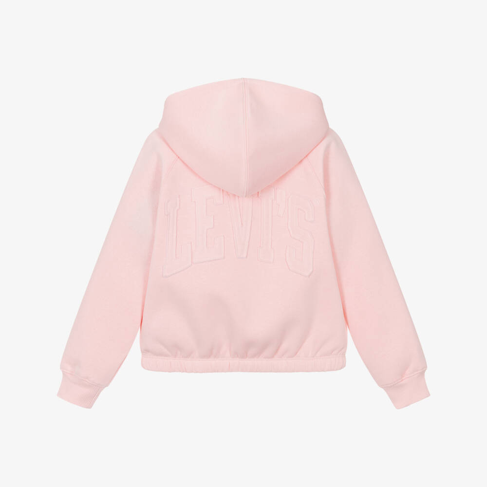 Levi's-Girls Pink Cotton Hooded Zip-Up Top with Appliqué Logo | Childrensalon