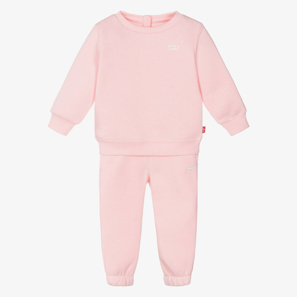 Levi's-Girls Pink Jersey Batwing Logo Tracksuit | Childrensalon