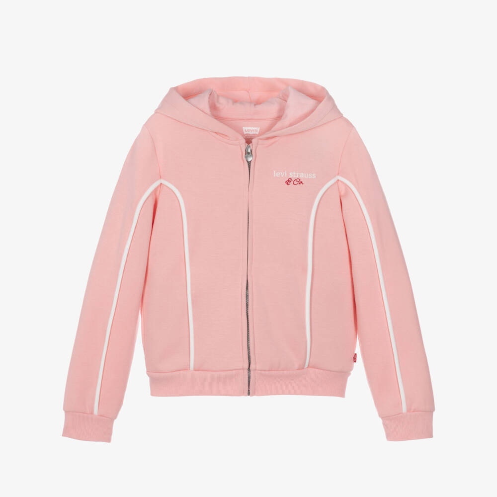 Levi's-Girls Pink Jersey Logo Zip-Up Hoodie | Childrensalon