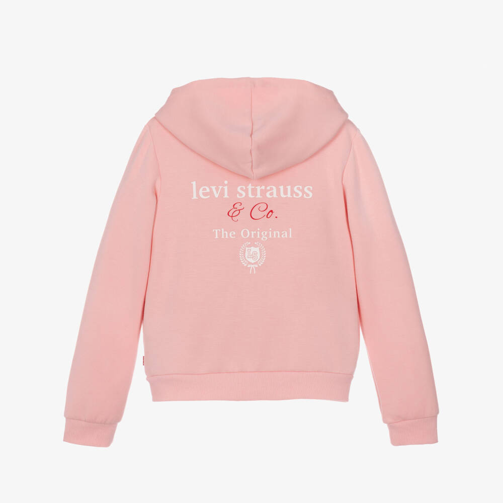 Levi's-Girls Pink Jersey Logo Zip-Up Hoodie | Childrensalon