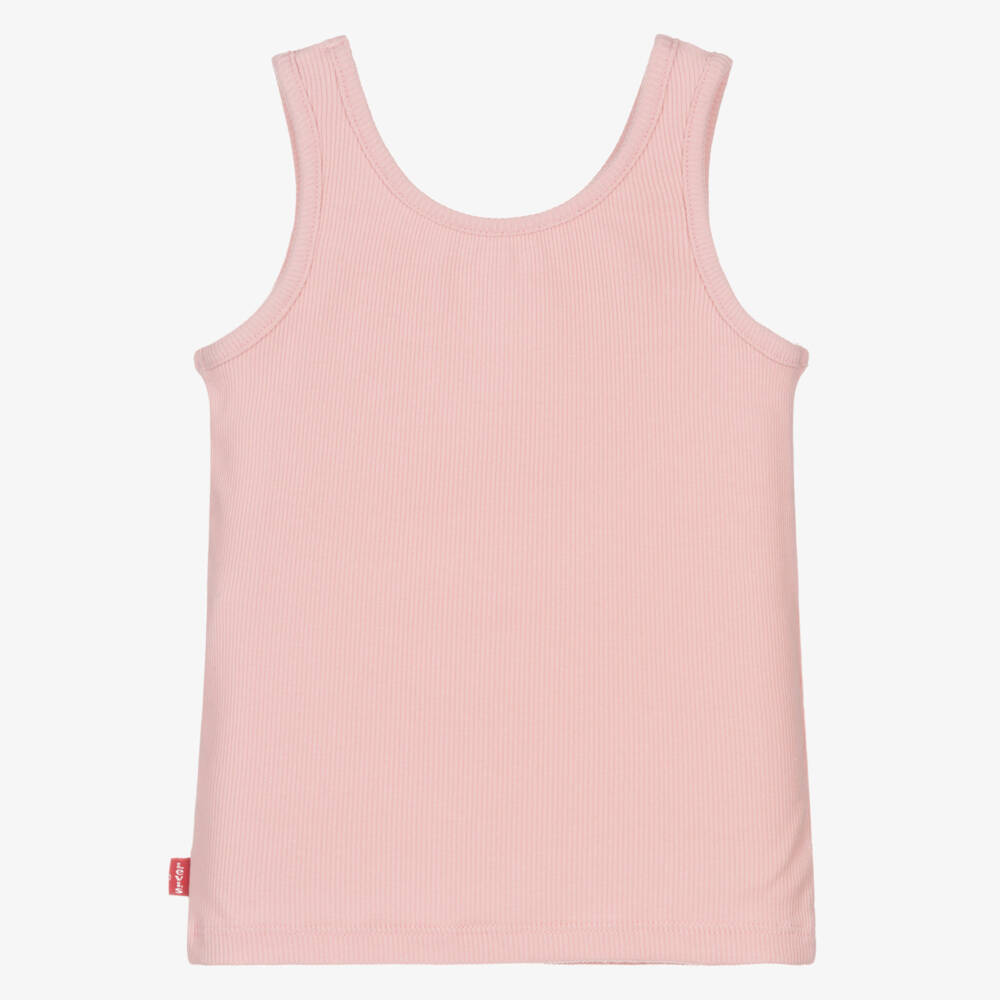 Levi's-Girls Pink Ribbed Vest Top with Batwing Logo | Childrensalon