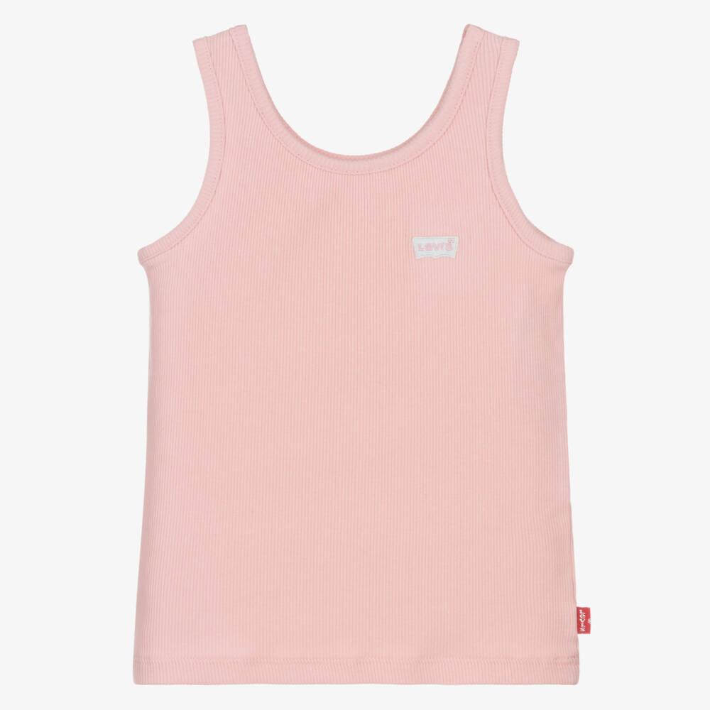 Levi's-Girls Pink Ribbed Vest Top with Batwing Logo | Childrensalon