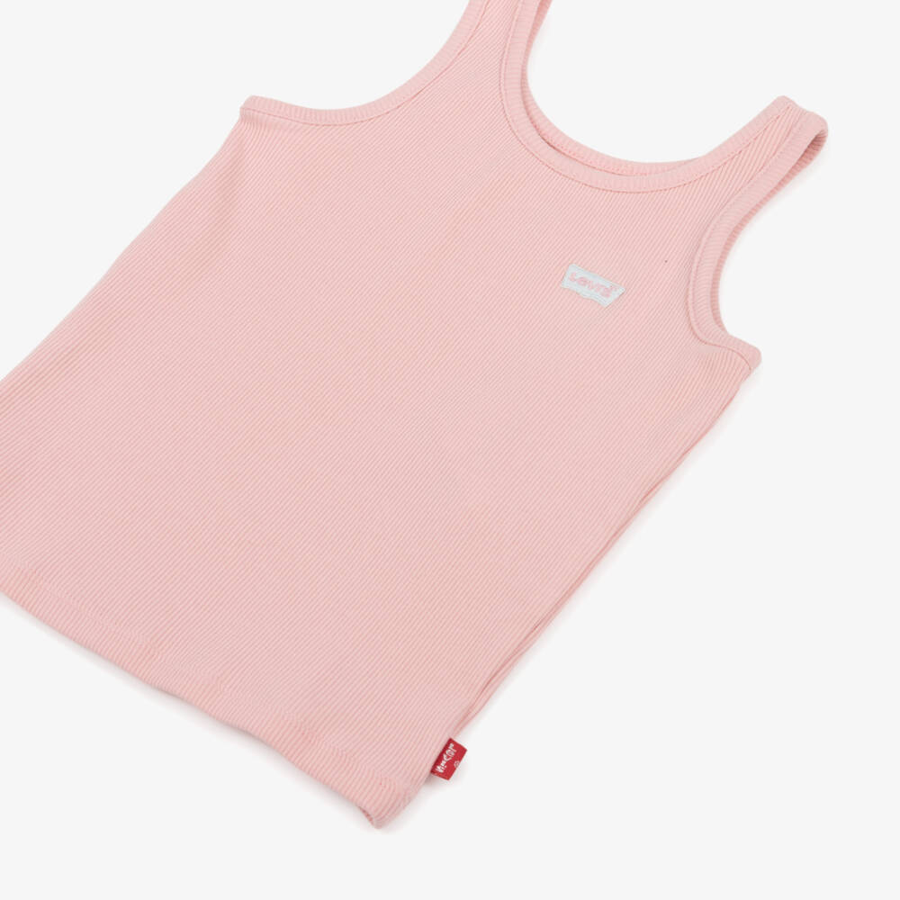Levi's-Girls Pink Ribbed Vest Top with Batwing Logo | Childrensalon