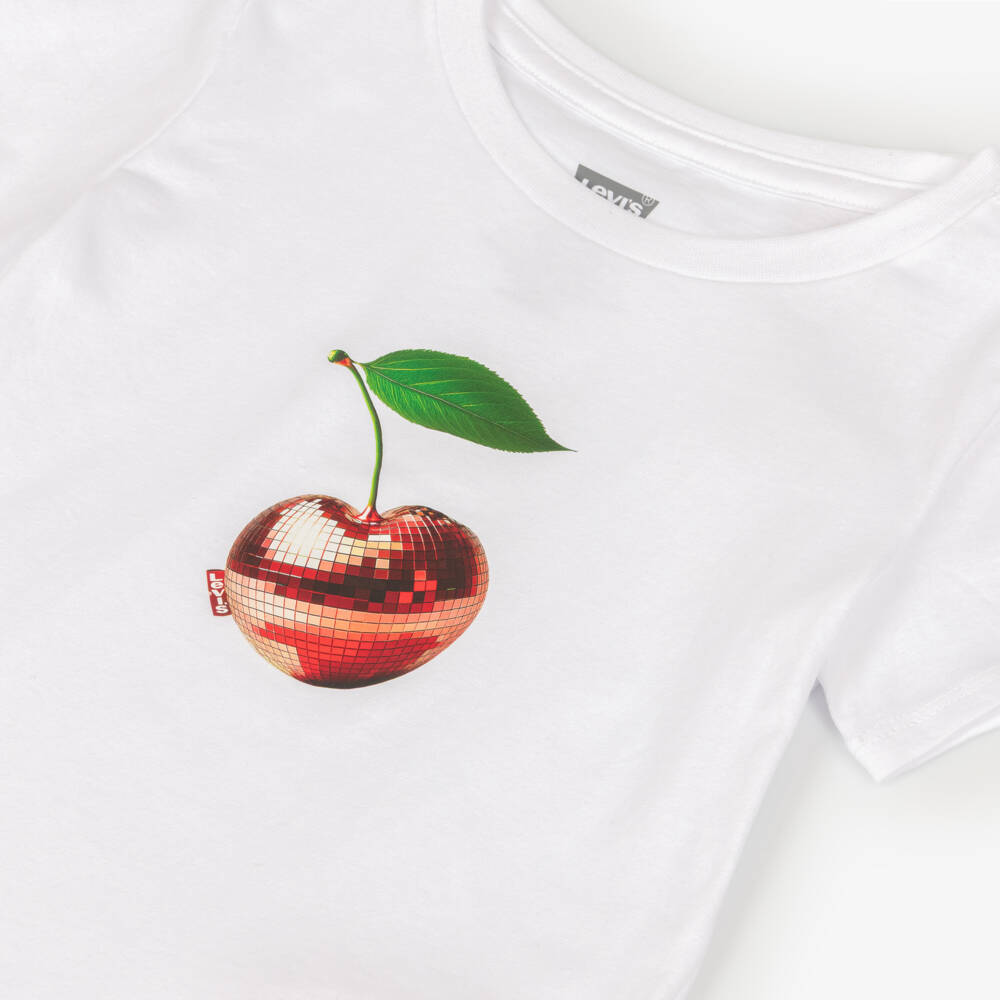Levi's-Girls White and Red Cherry Logo Cotton T-Shirt | Childrensalon