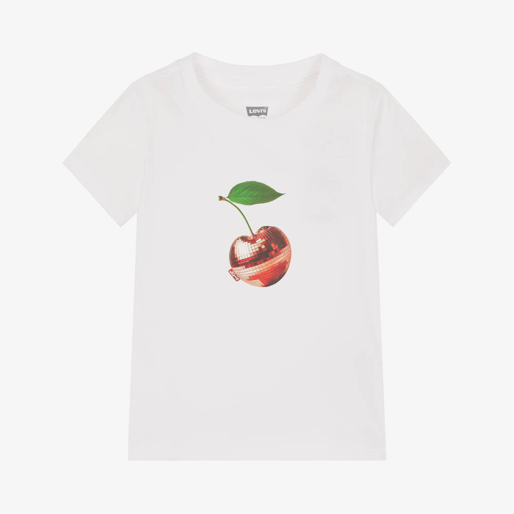 Levi's-Girls White and Red Cherry Logo Cotton T-Shirt | Childrensalon