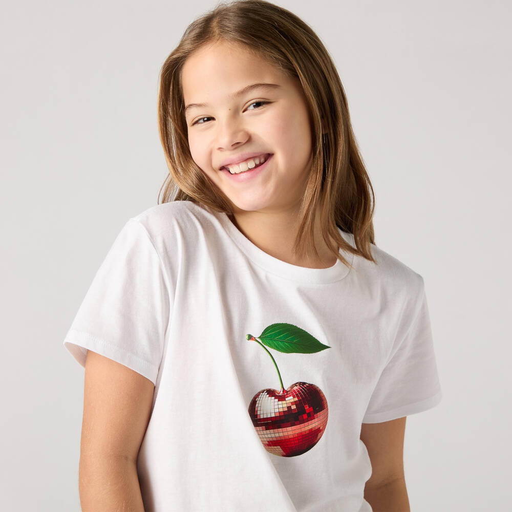 Levi's-Футболка белая из хлопка с красной вишней для девочек | Childrensalon