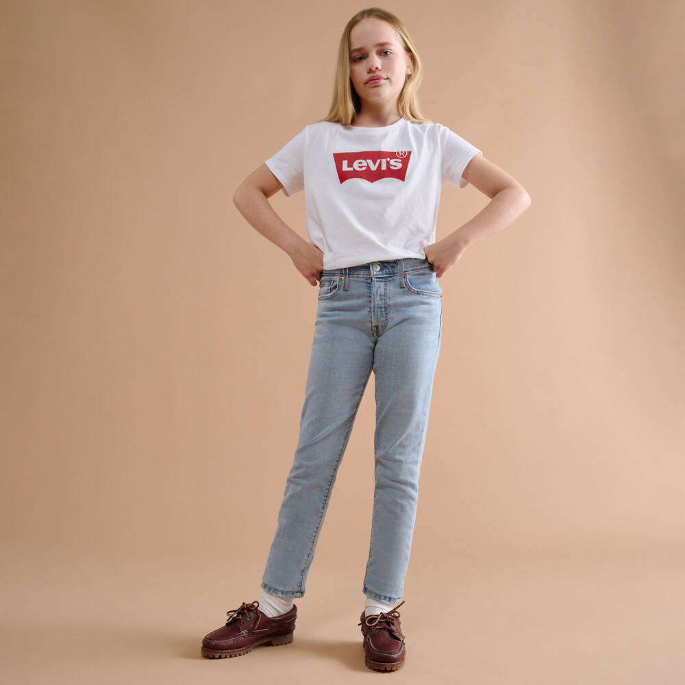 Levi's-Girls White Cotton T-Shirt with Batwing Logo | Childrensalon