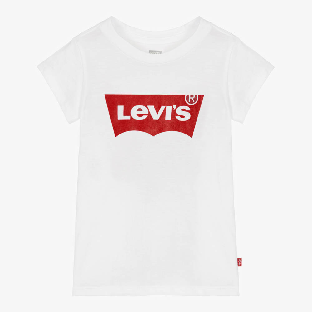 Levi's-Girls White Cotton T-Shirt with Batwing Logo | Childrensalon