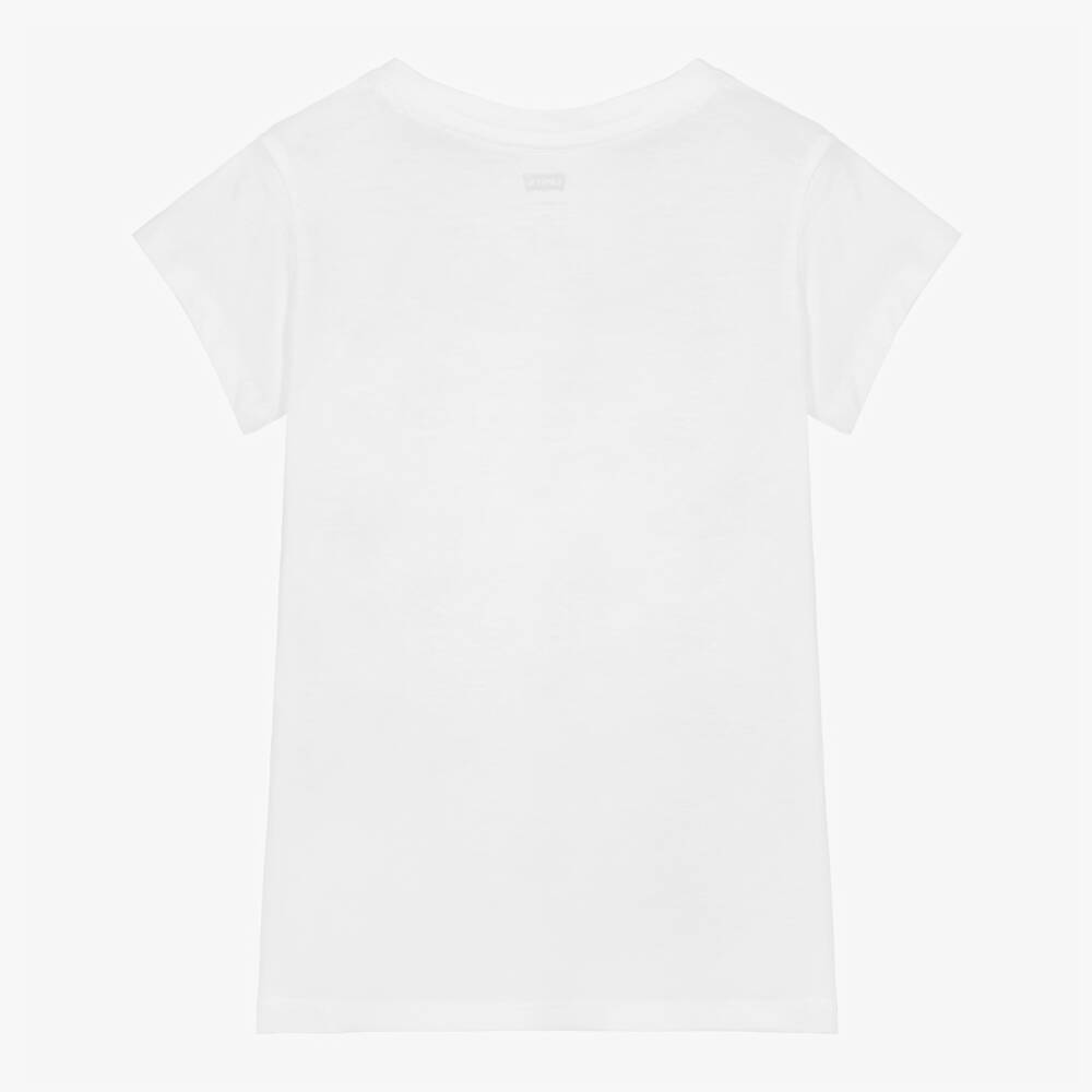 Levi's-Girls White Cotton T-Shirt with Batwing Logo | Childrensalon