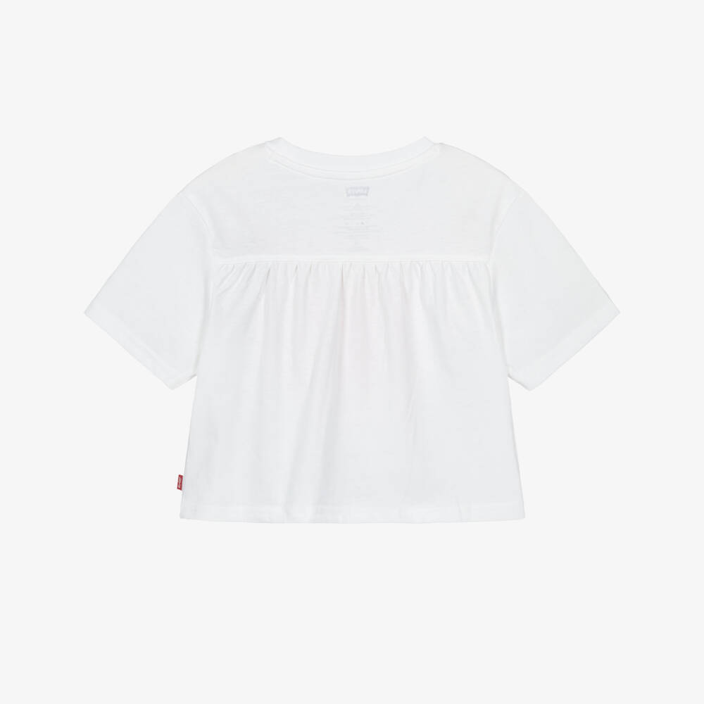 Levi's-Футболка белая из хлопка с вышитой клубникой для девочек | Childrensalon