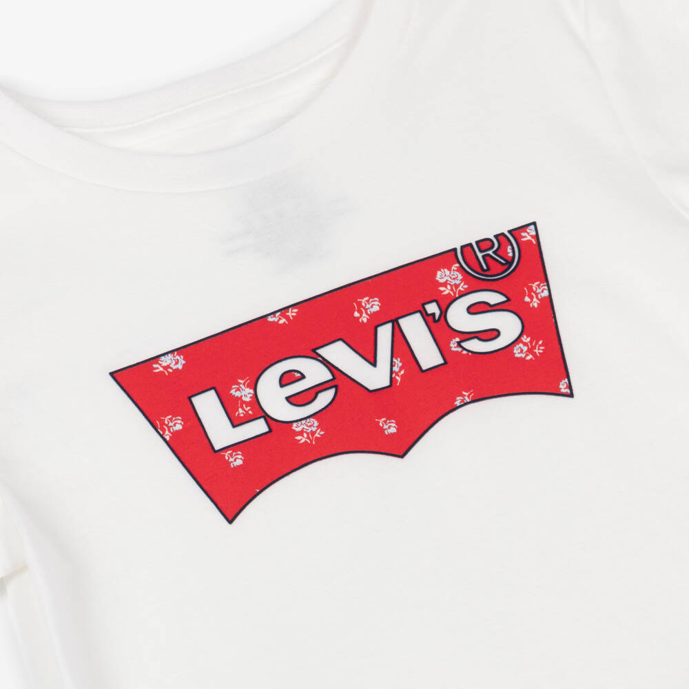 Levi's-تيشيرت بشعار باتوينج قطن لون أبيض للبنات  | Childrensalon