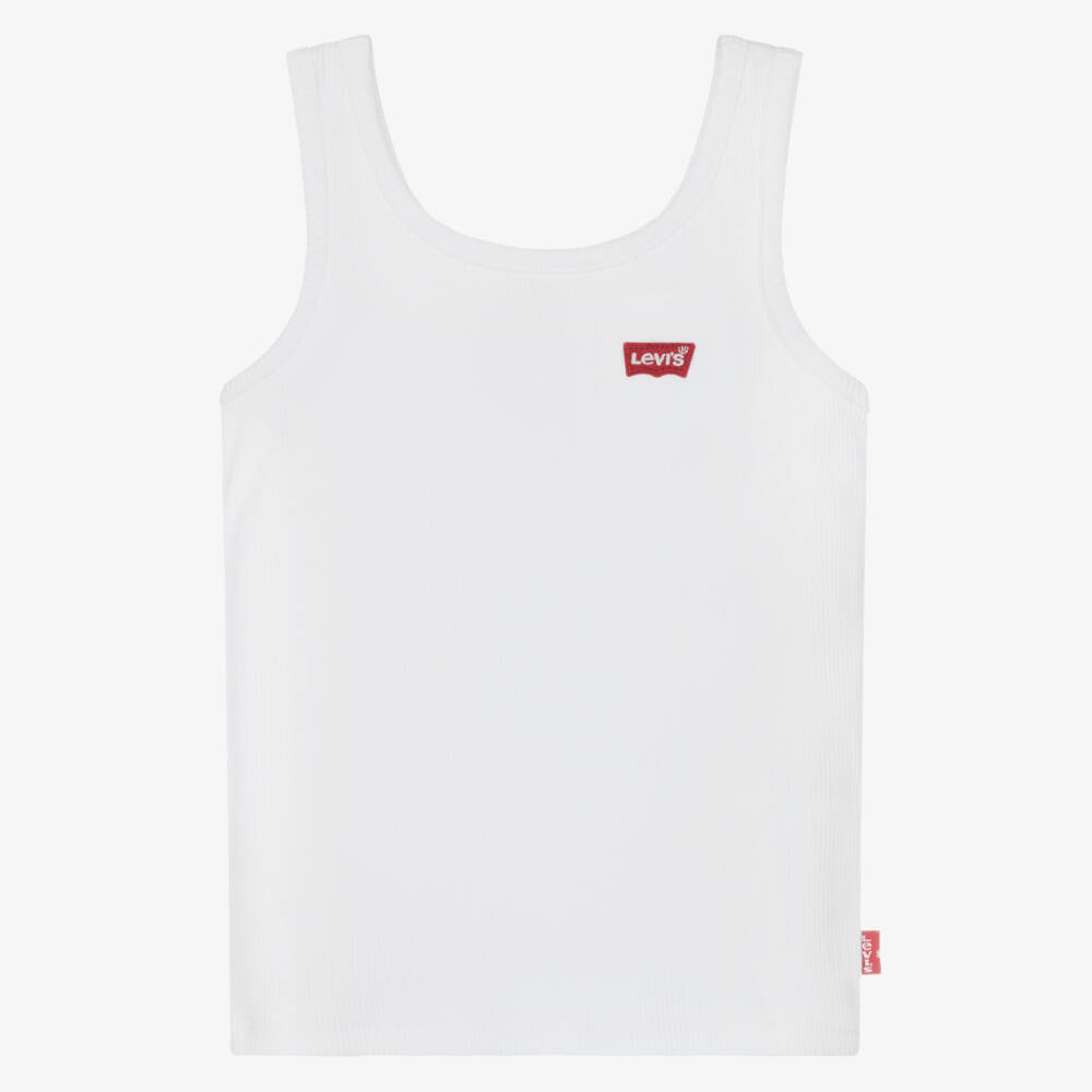 Levi's-Girls White Cotton Vest Top With Red Batwing Logo | Childrensalon