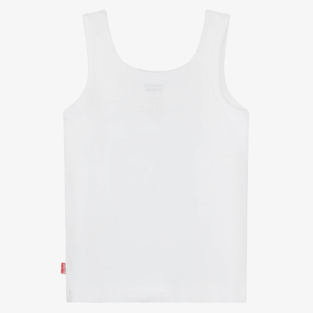 Levi's-Girls White Cotton Vest Top With Red Batwing Logo | Childrensalon