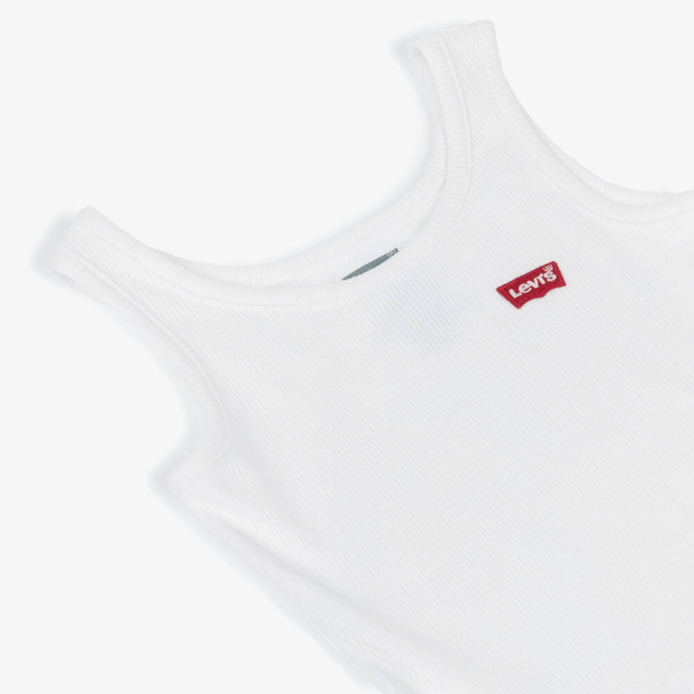 Levi's-Girls White Cotton Vest Top With Red Batwing Logo | Childrensalon