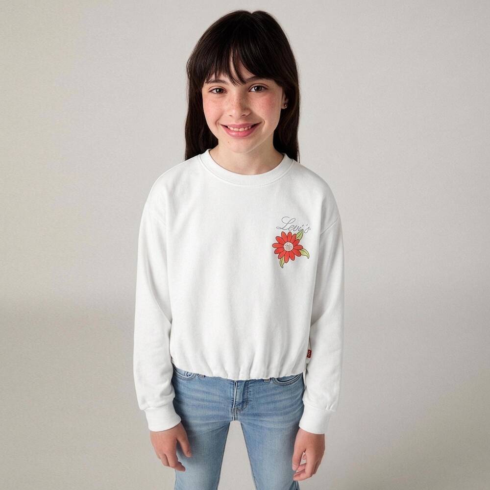 Levi's-Girls White Floral Pattern Jersey Sweatshirt with Bubble Hem | Childrensalon