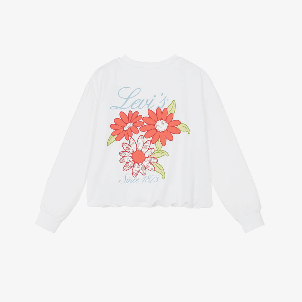 Levi's-Girls White Floral Pattern Jersey Sweatshirt with Bubble Hem | Childrensalon
