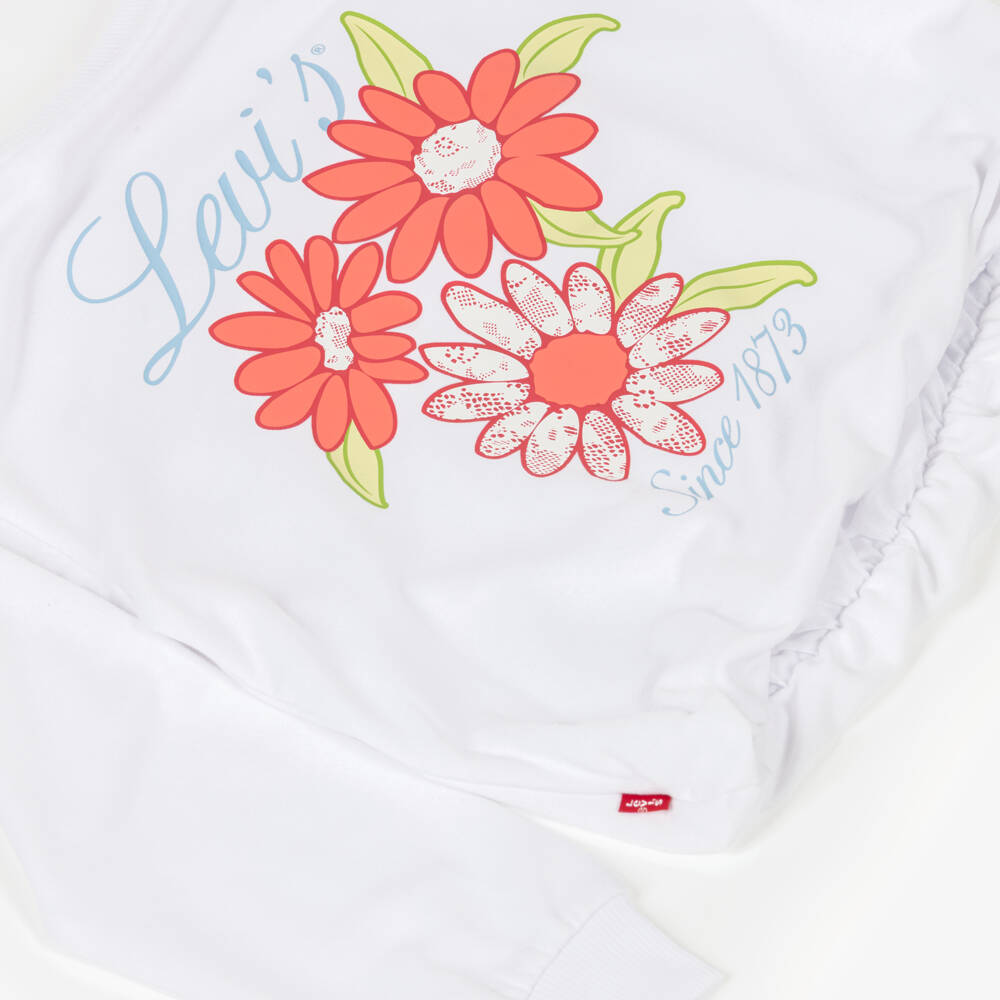 Levi's-Girls White Floral Pattern Jersey Sweatshirt with Bubble Hem | Childrensalon