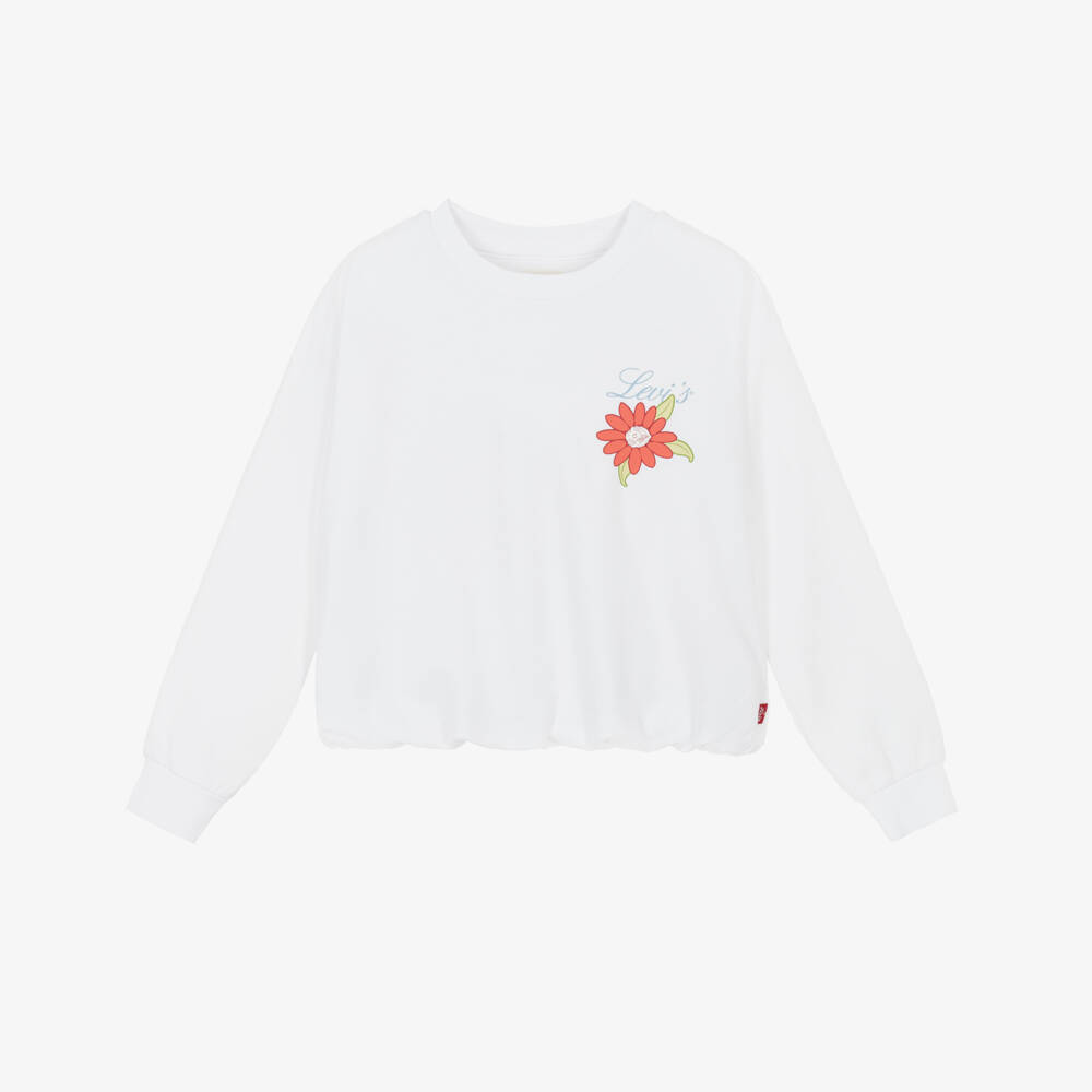 Levi's-Girls White Floral Pattern Jersey Sweatshirt with Bubble Hem | Childrensalon
