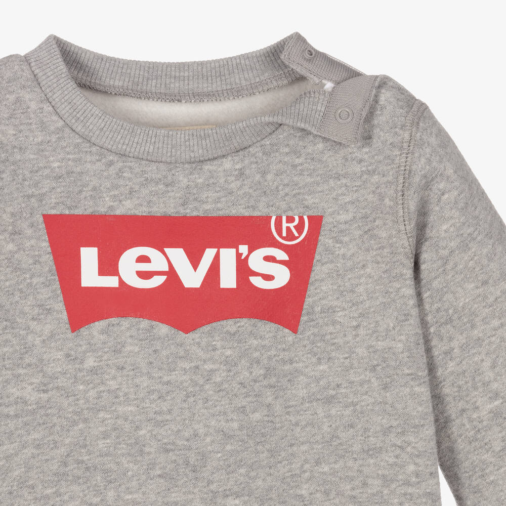 Levi's-سويتشيرت قطن جيرسي لون رمادي للأطفال | Childrensalon