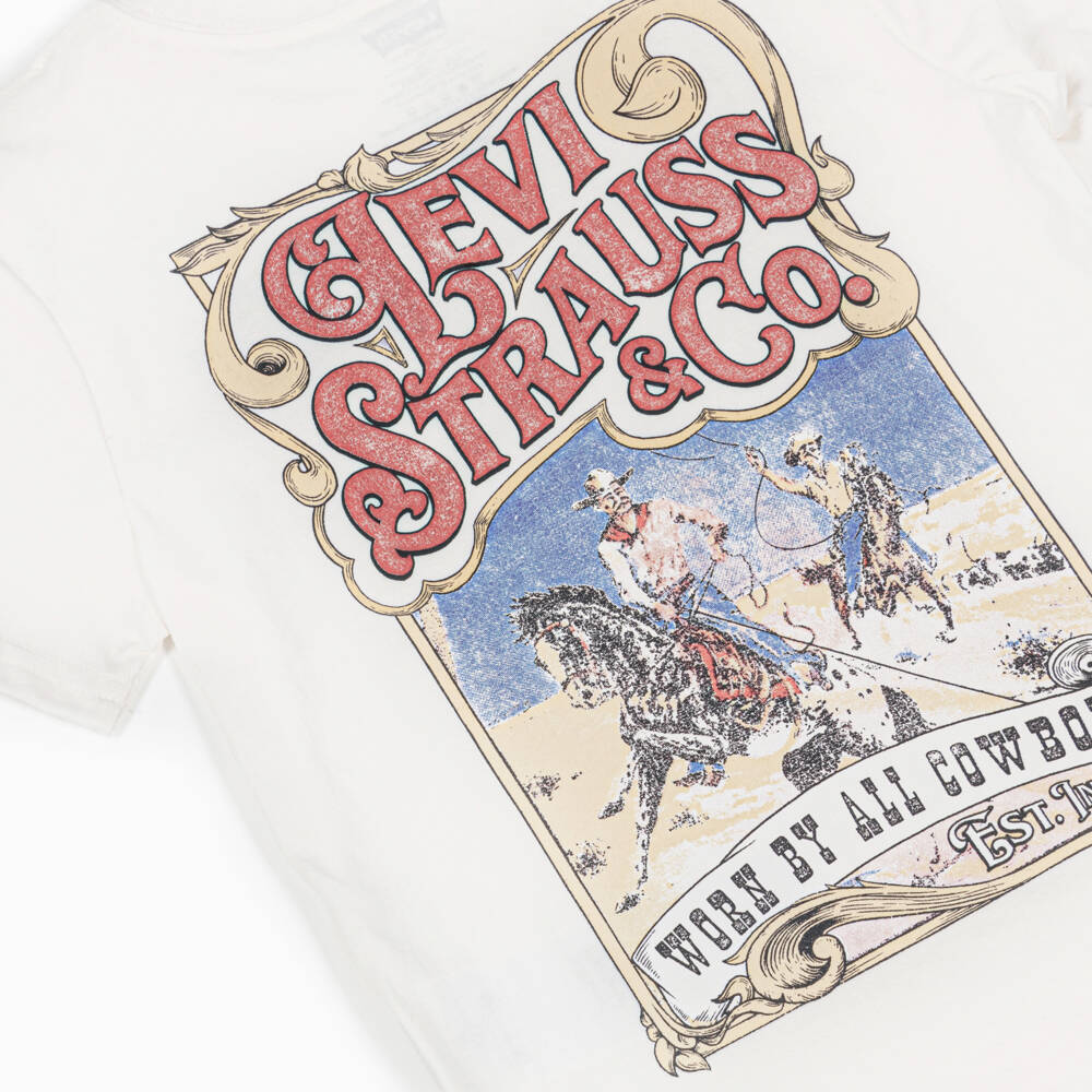 Levi's-Ivory Cotton Cowboy Print T-Shirt | Childrensalon