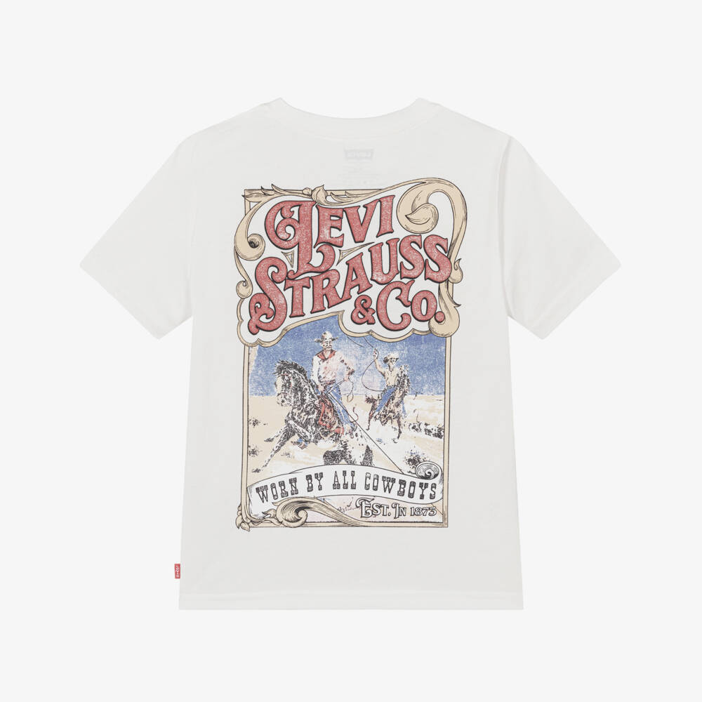 Levi's-Ivory Cotton Cowboy Print T-Shirt | Childrensalon