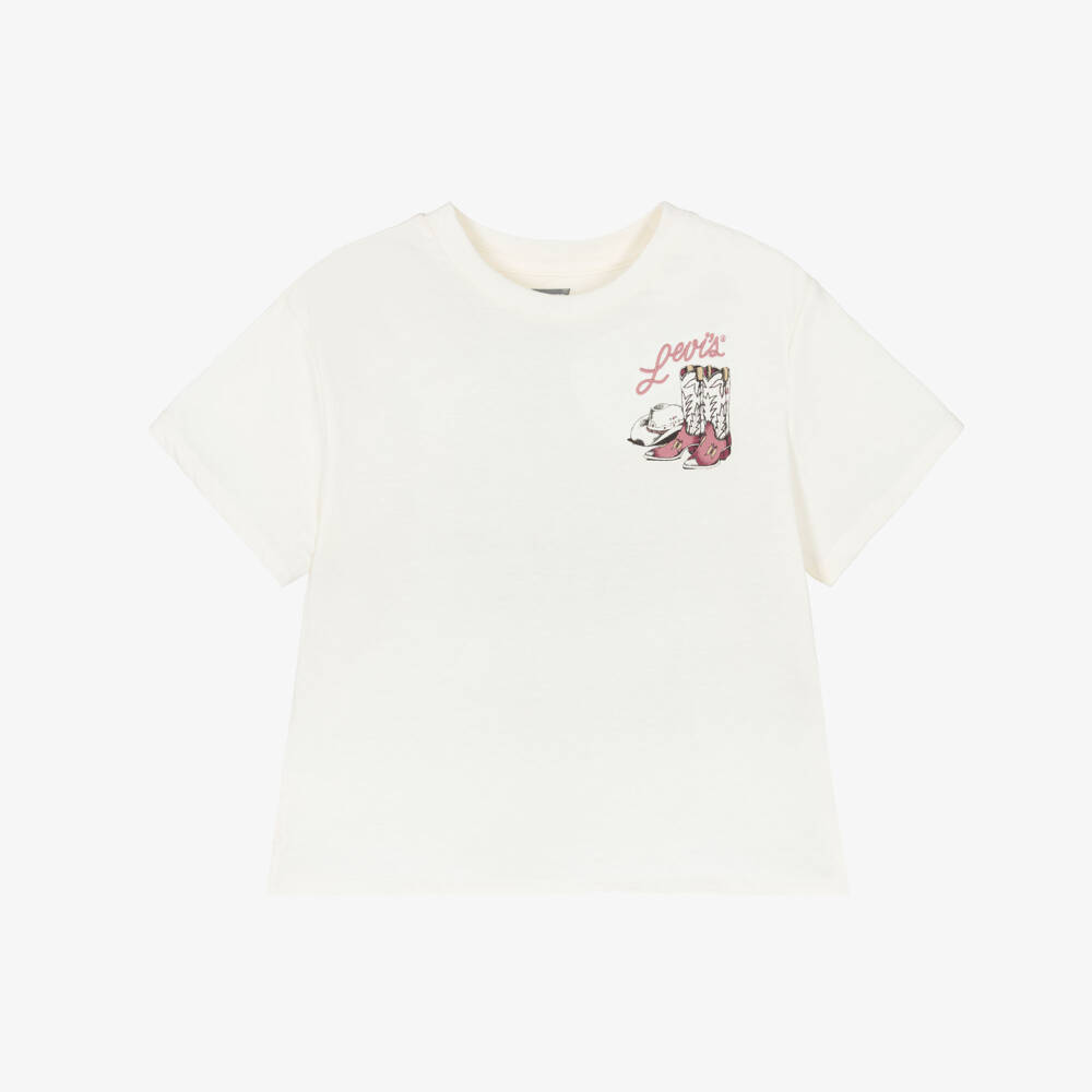 Levi's-Ivory Cotton Oversized Western T-Shirt | Childrensalon