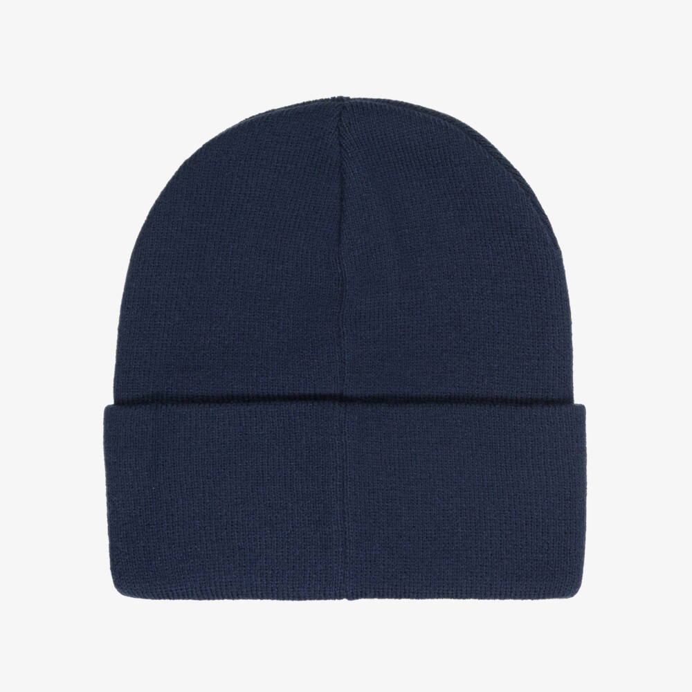 Levi's-Navy Blue Knitted Beanie with Embroidered Batwing Logo | Childrensalon