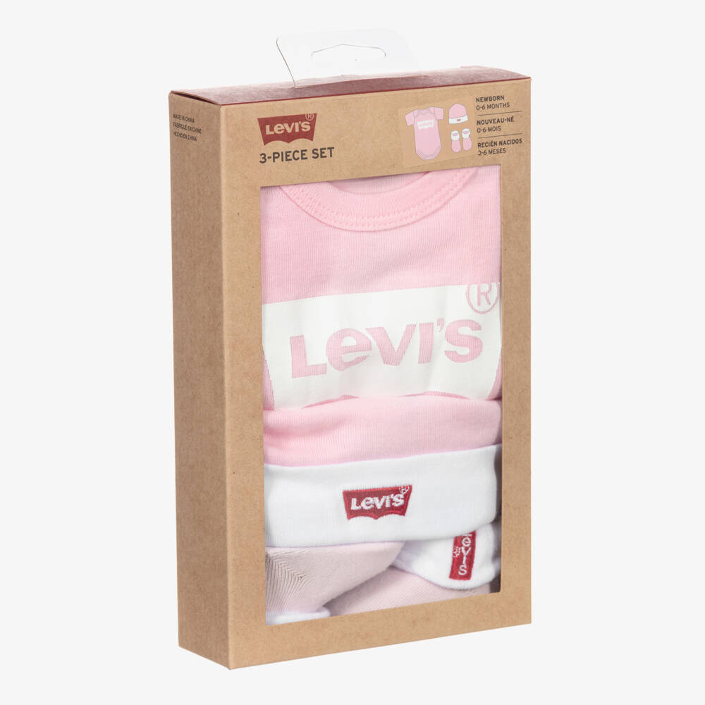 Levi's-طقم هدية تبان قطن لون زهري للمولودات | Childrensalon